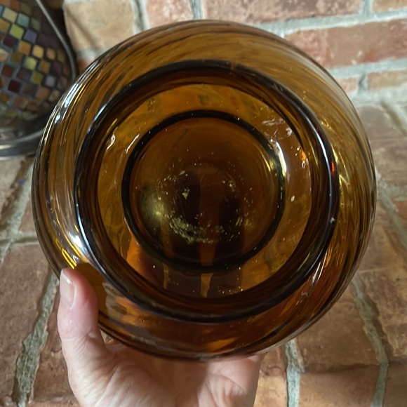Vtg Hand Blown Amber Optic Swirl Glass Vase Trinket Bowl Set of 2 - Picture 9 of 11